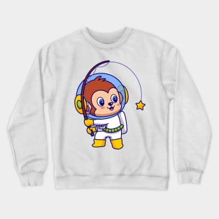 Monkey Astronaut Fishing Star Crewneck Sweatshirt